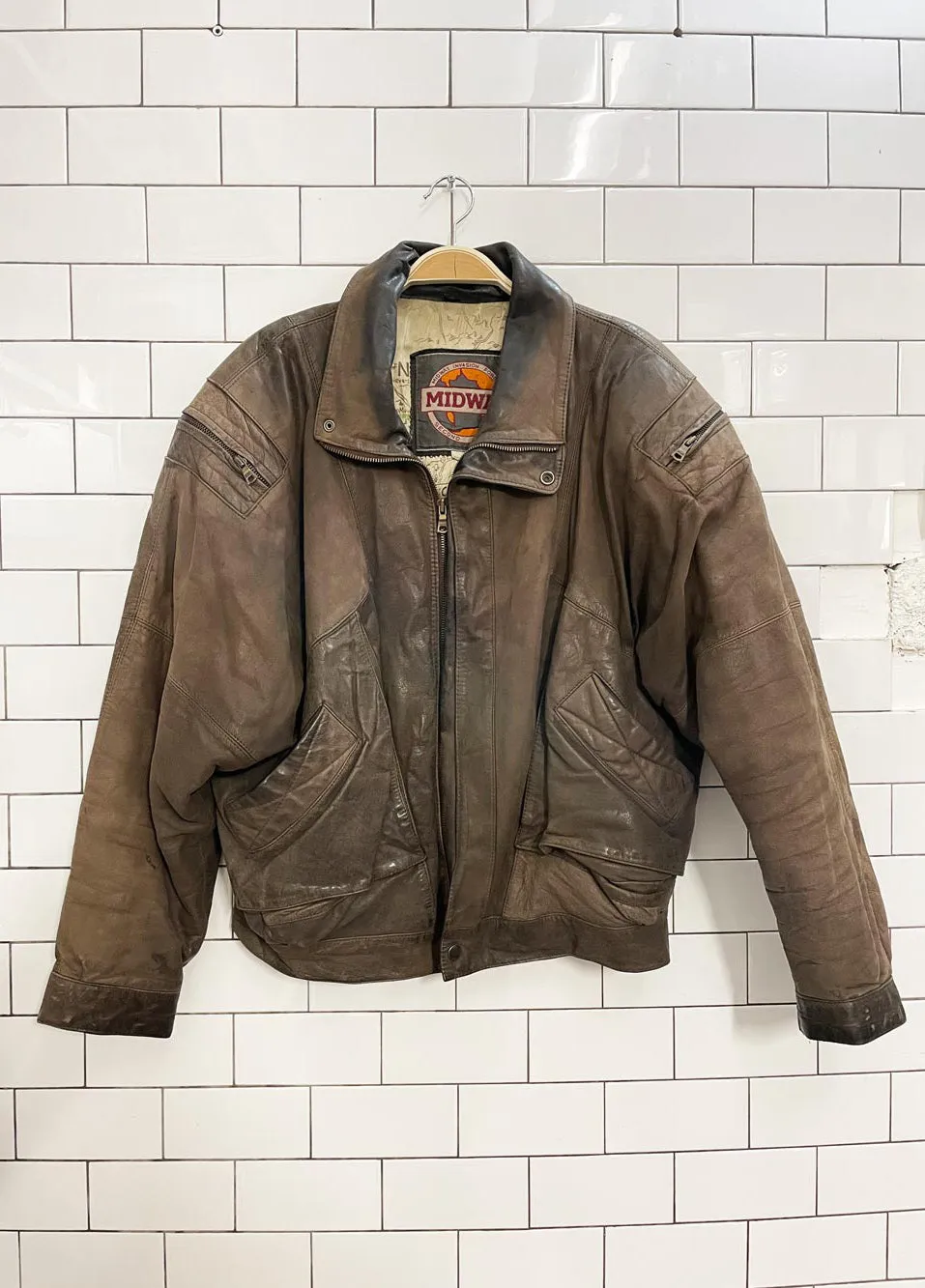 vintage midway invasion force leather bomber jacket sold by Good Market Thrift Store