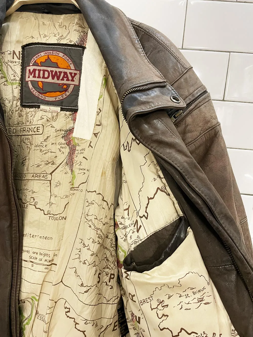 vintage midway invasion force leather bomber jacket sold by Good Market Thrift Store product image thumbnail 4