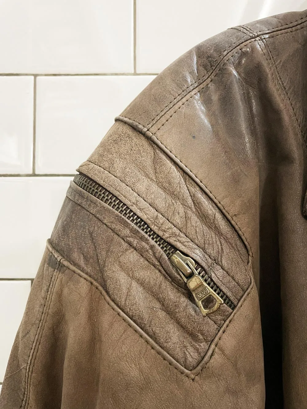 vintage midway invasion force leather bomber jacket sold by Good Market Thrift Store product image thumbnail 3