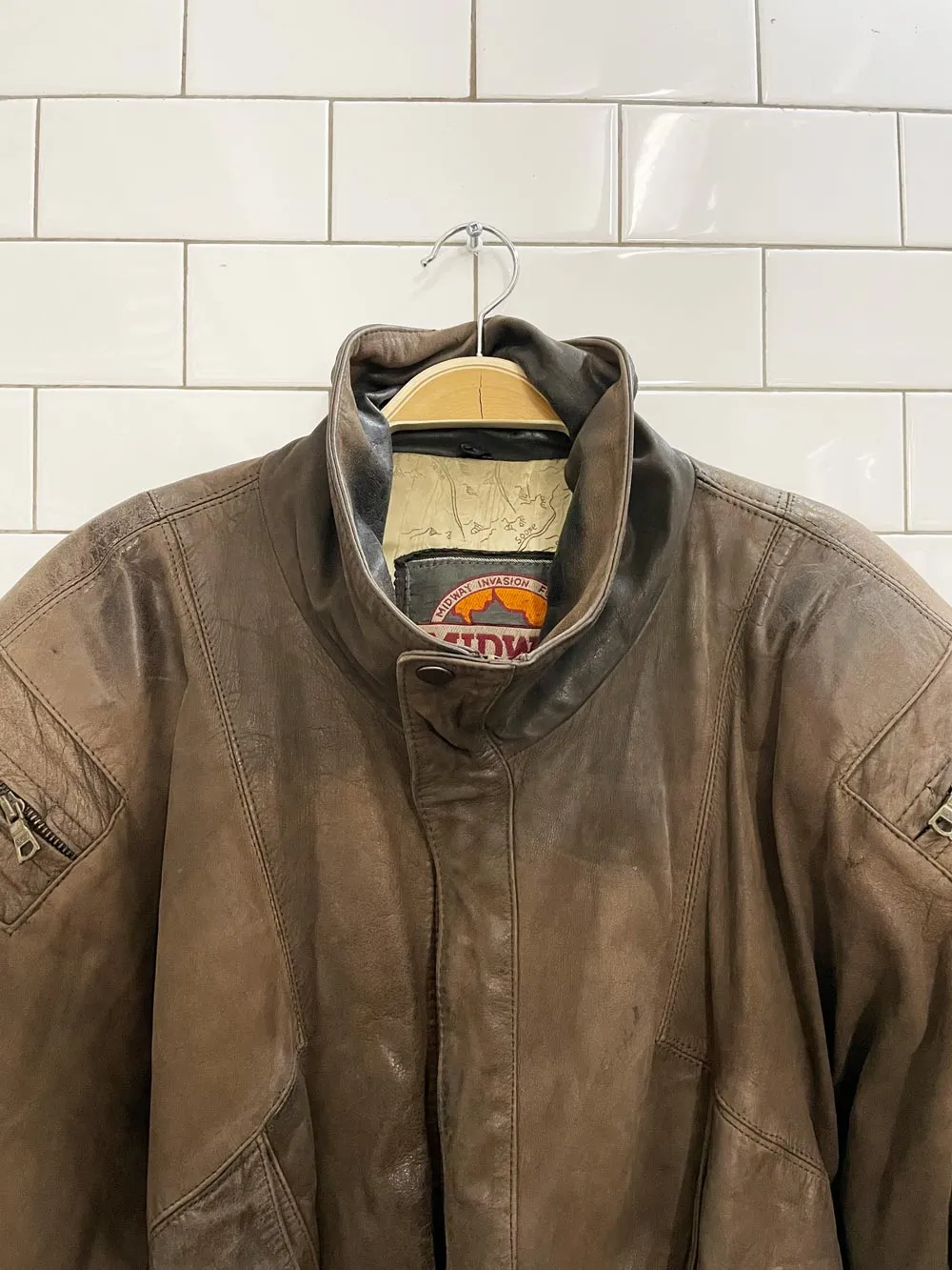 vintage midway invasion force leather bomber jacket sold by Good Market Thrift Store product image thumbnail 5