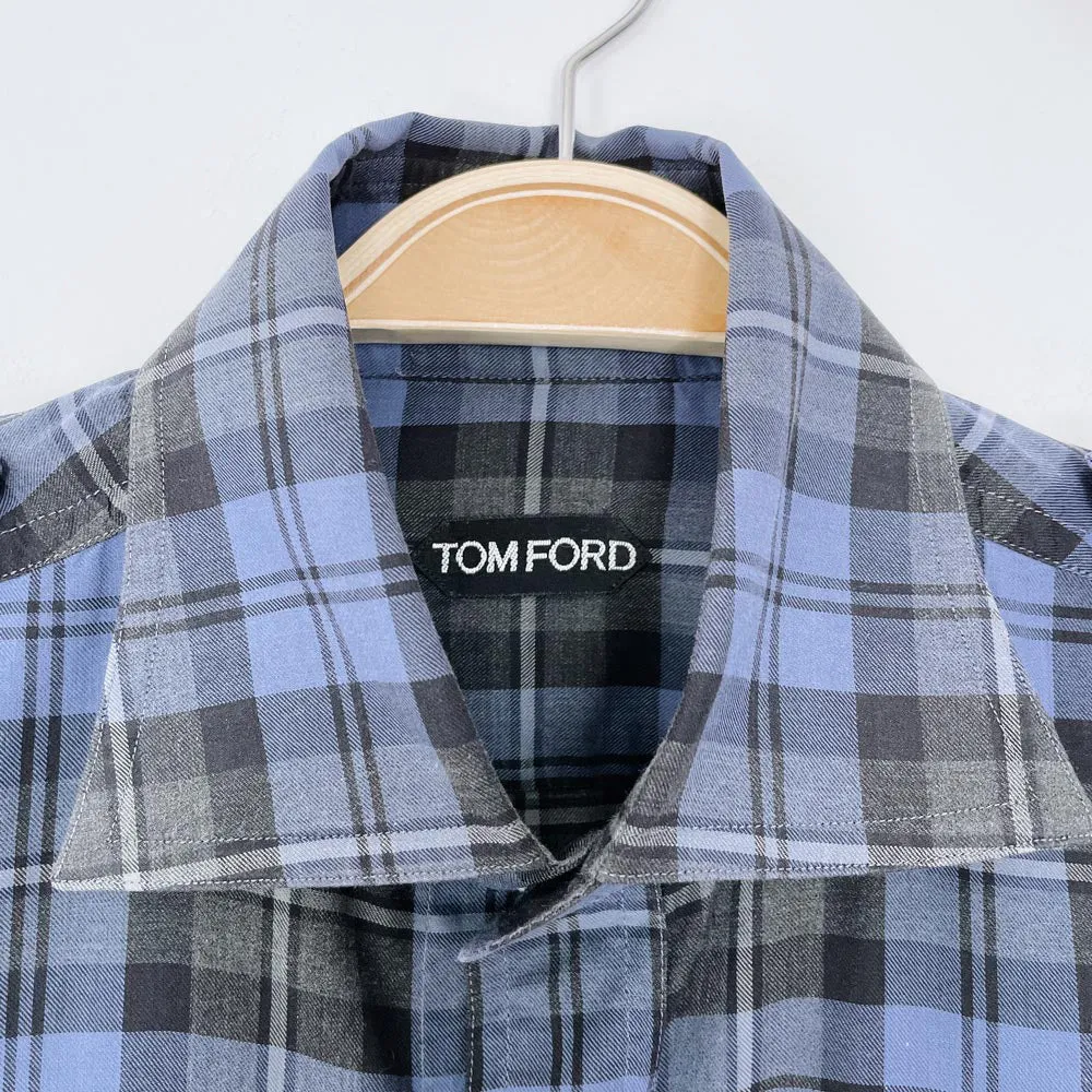 tom ford plaid epaulette utility shirt sold by Good Market Thrift Store product image thumbnail 2
