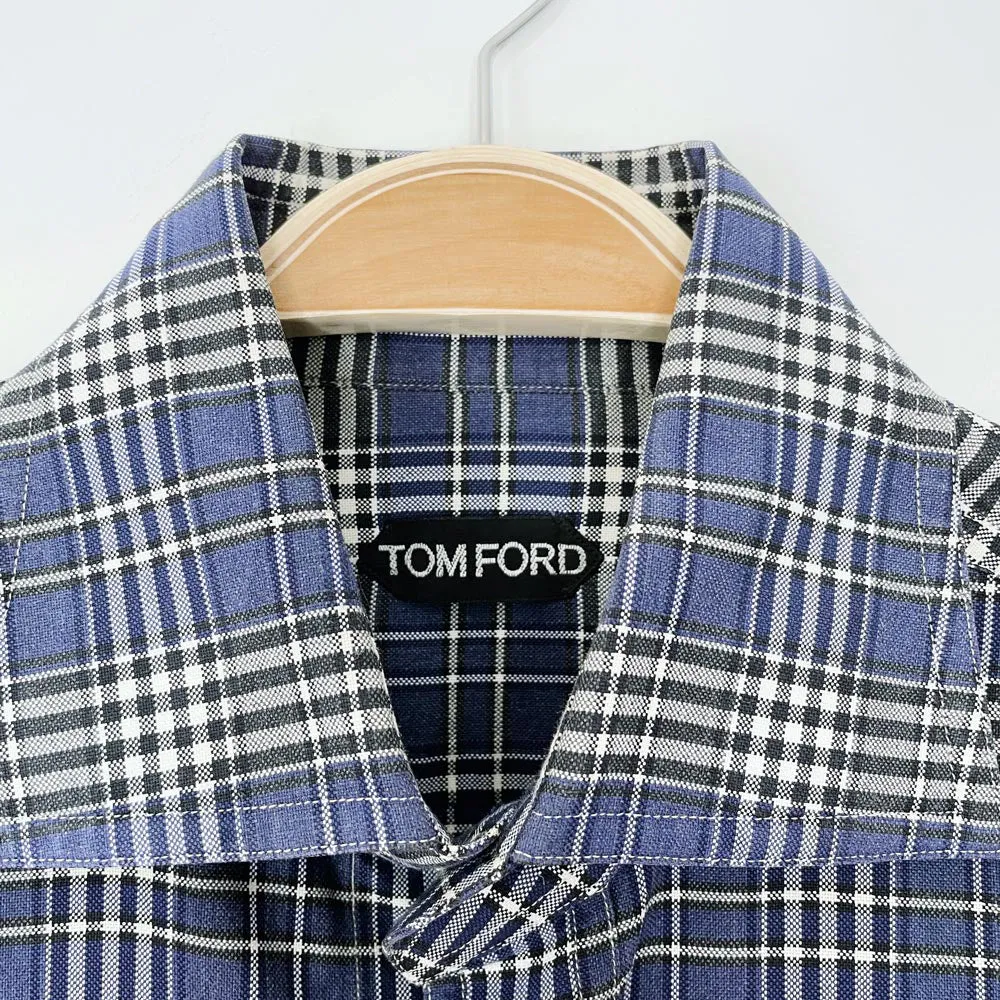 tom ford plaid epaulette utility shirt sold by Good Market Thrift Store product image thumbnail 2