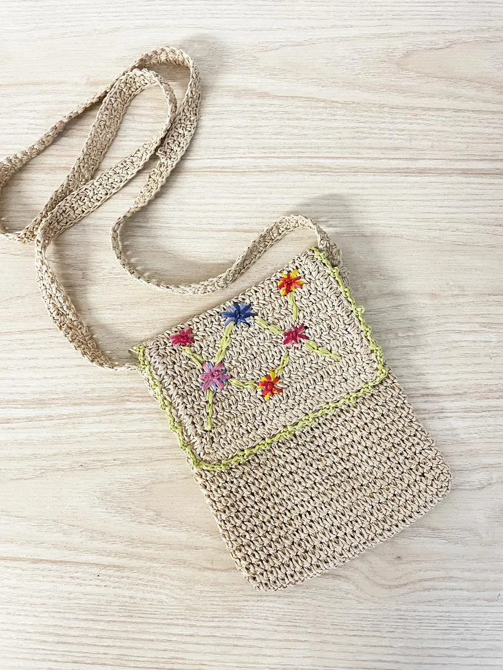 vintage straw floral crossbody bag sold by Good Market Thrift Store