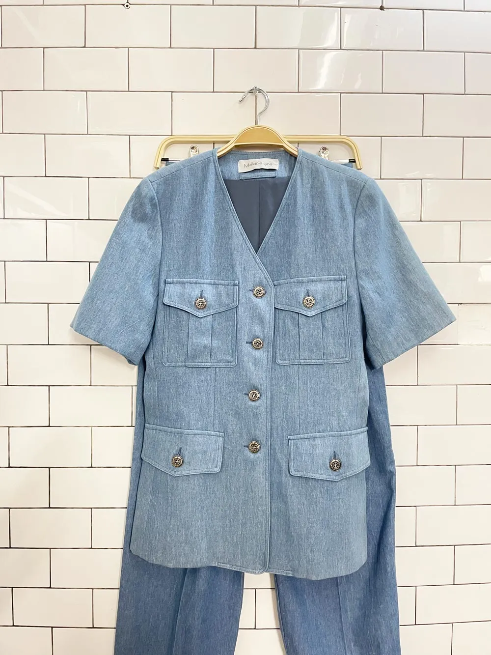 vintage 90s mélanie lyne utility denim shirt and pleated denim trouser set sold by Good Market Thrift Store