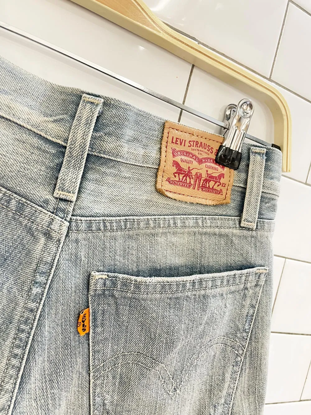 levis orange tab modern distressed cut off shorts sold by Good Market Thrift Store product image thumbnail 2