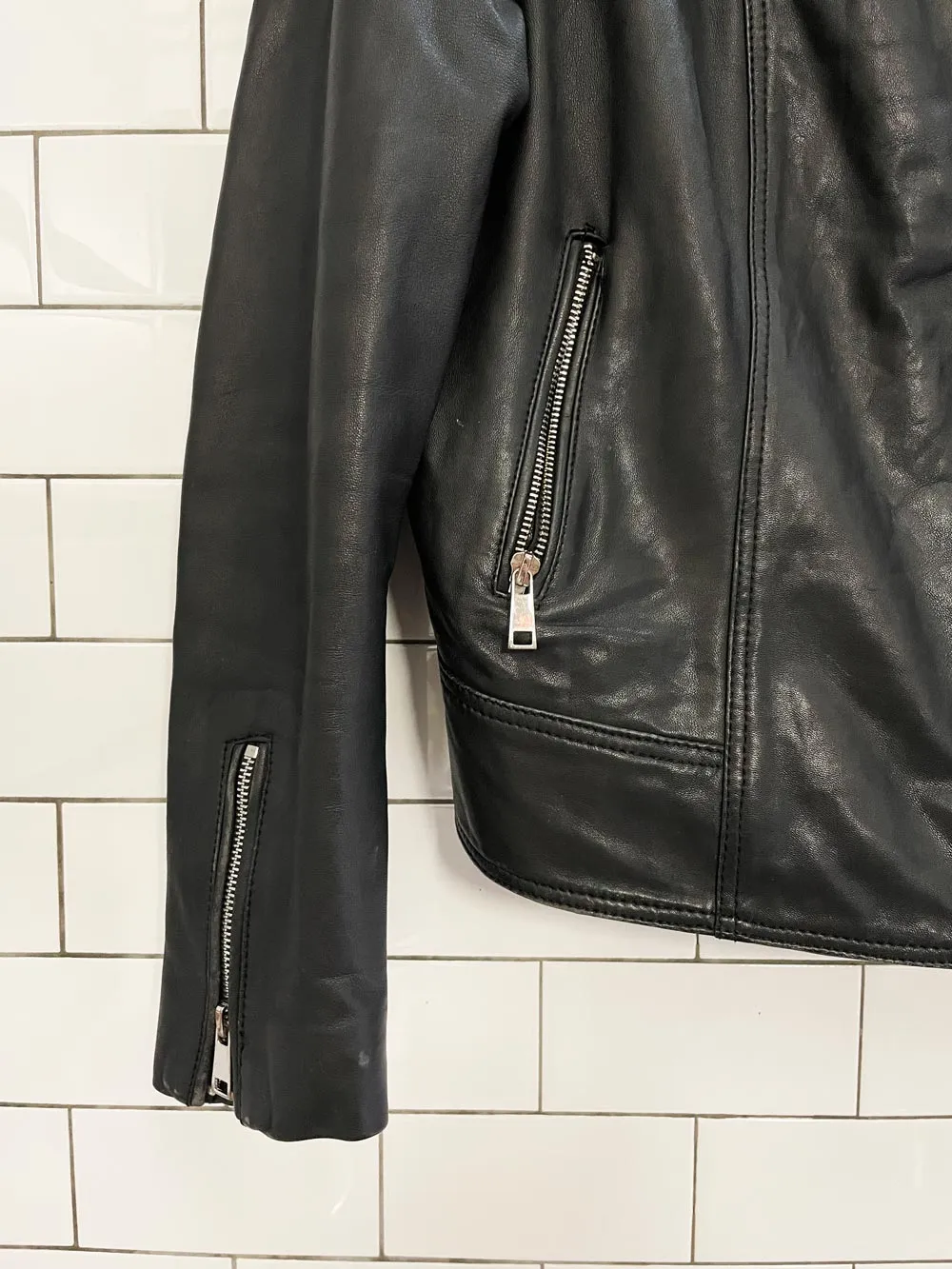 leather reserved butter leather biker jacket sold by Good Market Thrift Store product image thumbnail 3