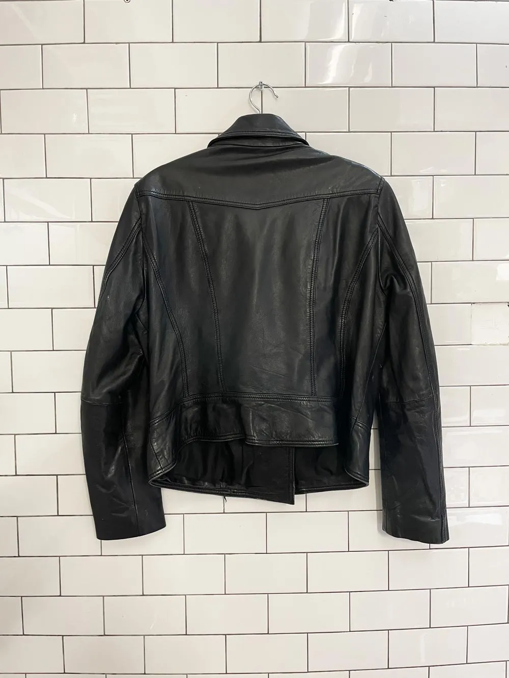leather reserved butter leather biker jacket sold by Good Market Thrift Store product image thumbnail 4