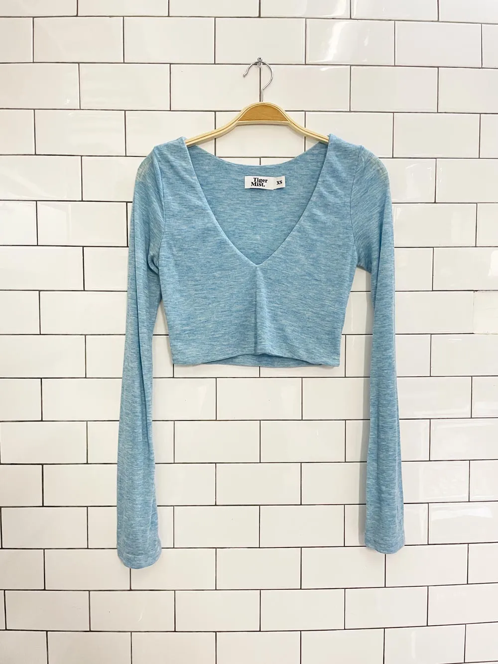 tiger mist v-neck long sleeve crop top sold by Good Market Thrift Store