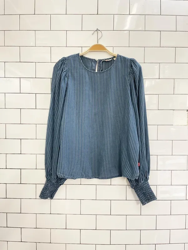 levis balloon sleeve denim conductors blouse sold by Good Market Thrift Store