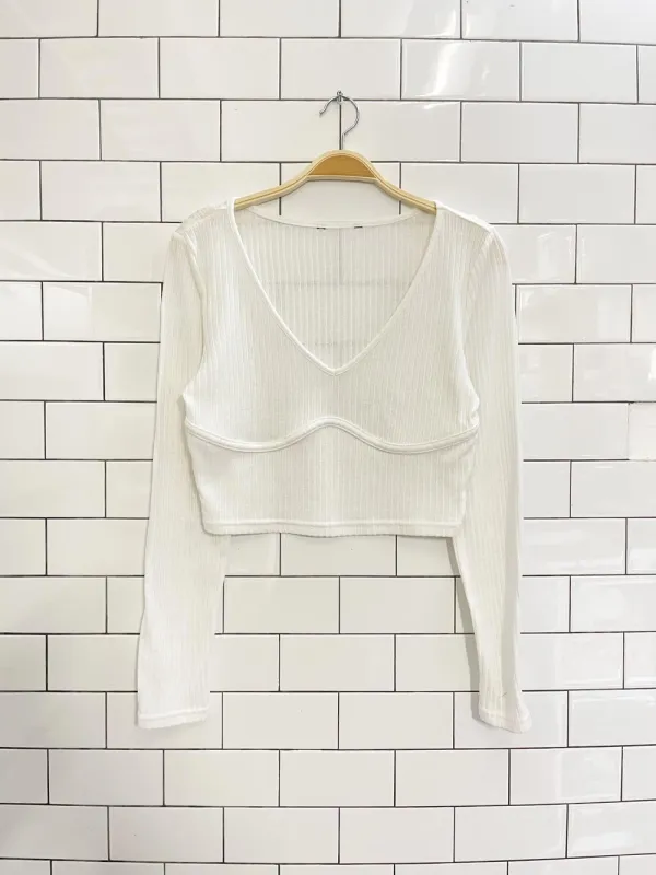 white knit contour long sleeve crop top sold by Good Market Thrift Store