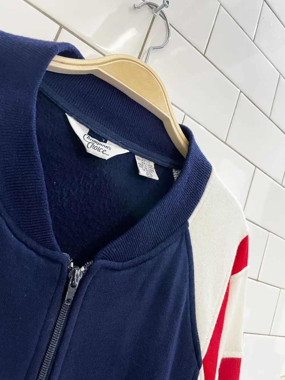 vintage 80s champions choice retro colourblock full zip sweatshirt sold by Good Market Thrift Store product image thumbnail 2