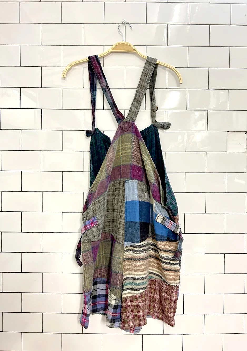 vintage plaid patchwork flannel overall romper sold by Good Market Thrift Store product image thumbnail 3