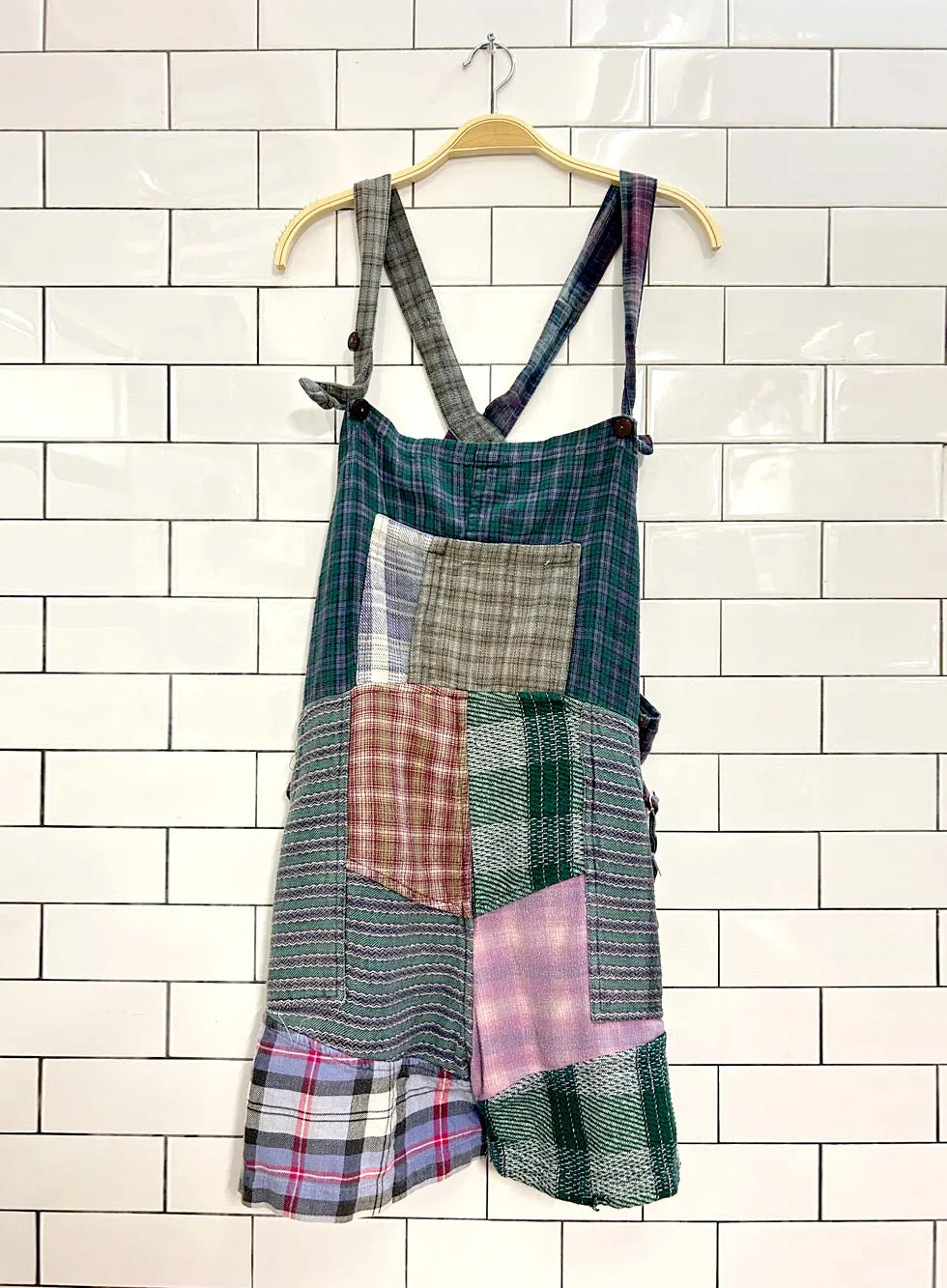 vintage plaid patchwork flannel overall romper sold by Good Market Thrift Store