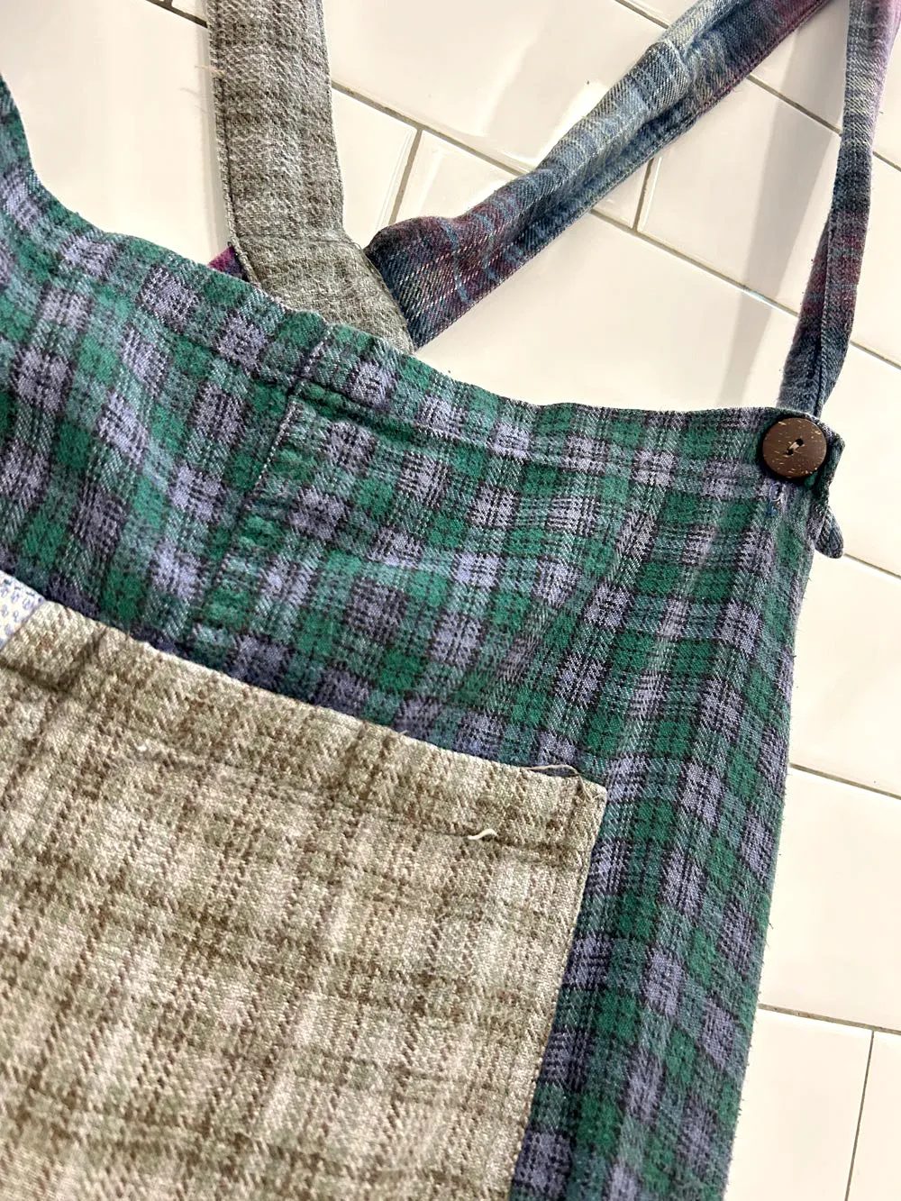 vintage plaid patchwork flannel overall romper sold by Good Market Thrift Store product image thumbnail 2