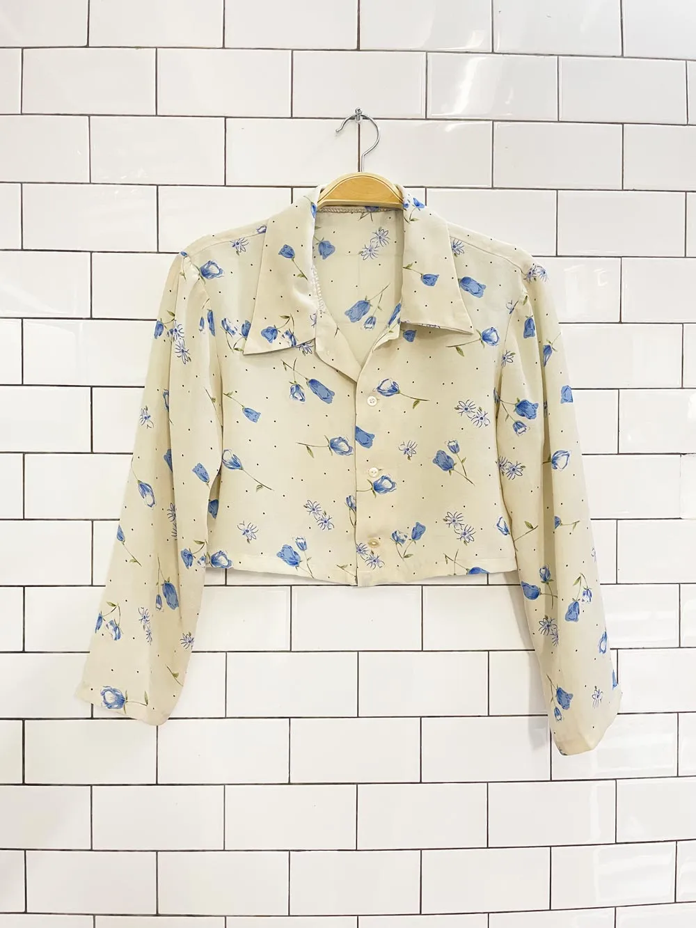 vintage 00s floral chiffon boxy crop blouse sold by Good Market Thrift Store
