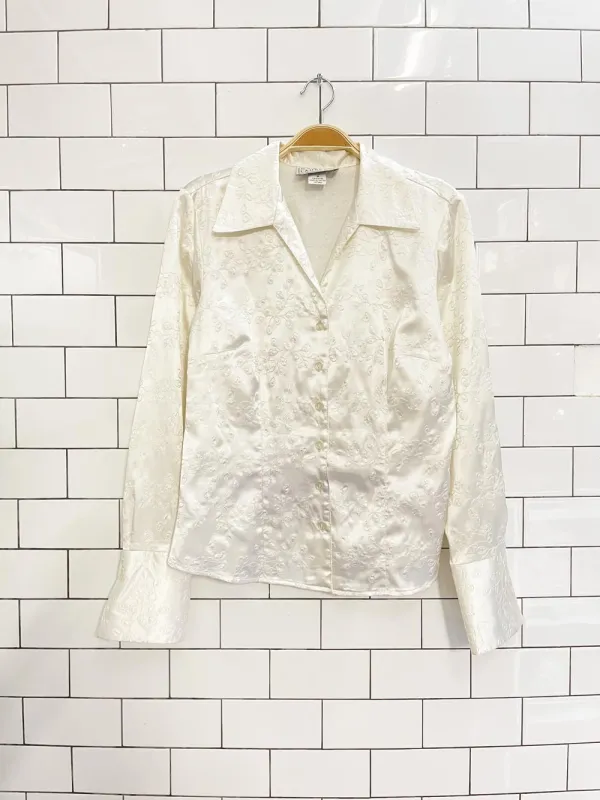 vintage 00s daniel laurent embroidered satin blouse sold by Good Market Thrift Store