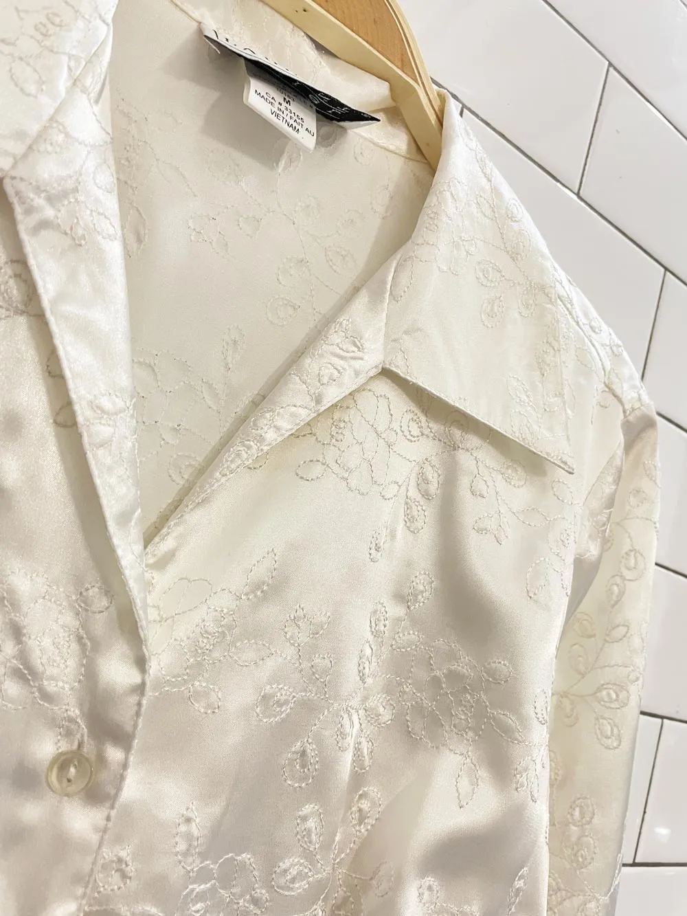vintage 00s daniel laurent embroidered satin blouse sold by Good Market Thrift Store product image thumbnail 2