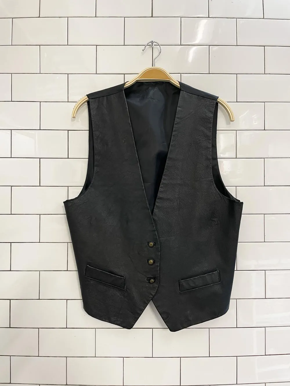 vintage black leather vest sold by Good Market Thrift Store