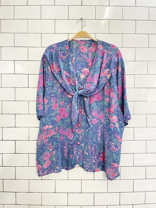 vintage 90s monet floral tie collar blouse sold by Good Market Thrift Store