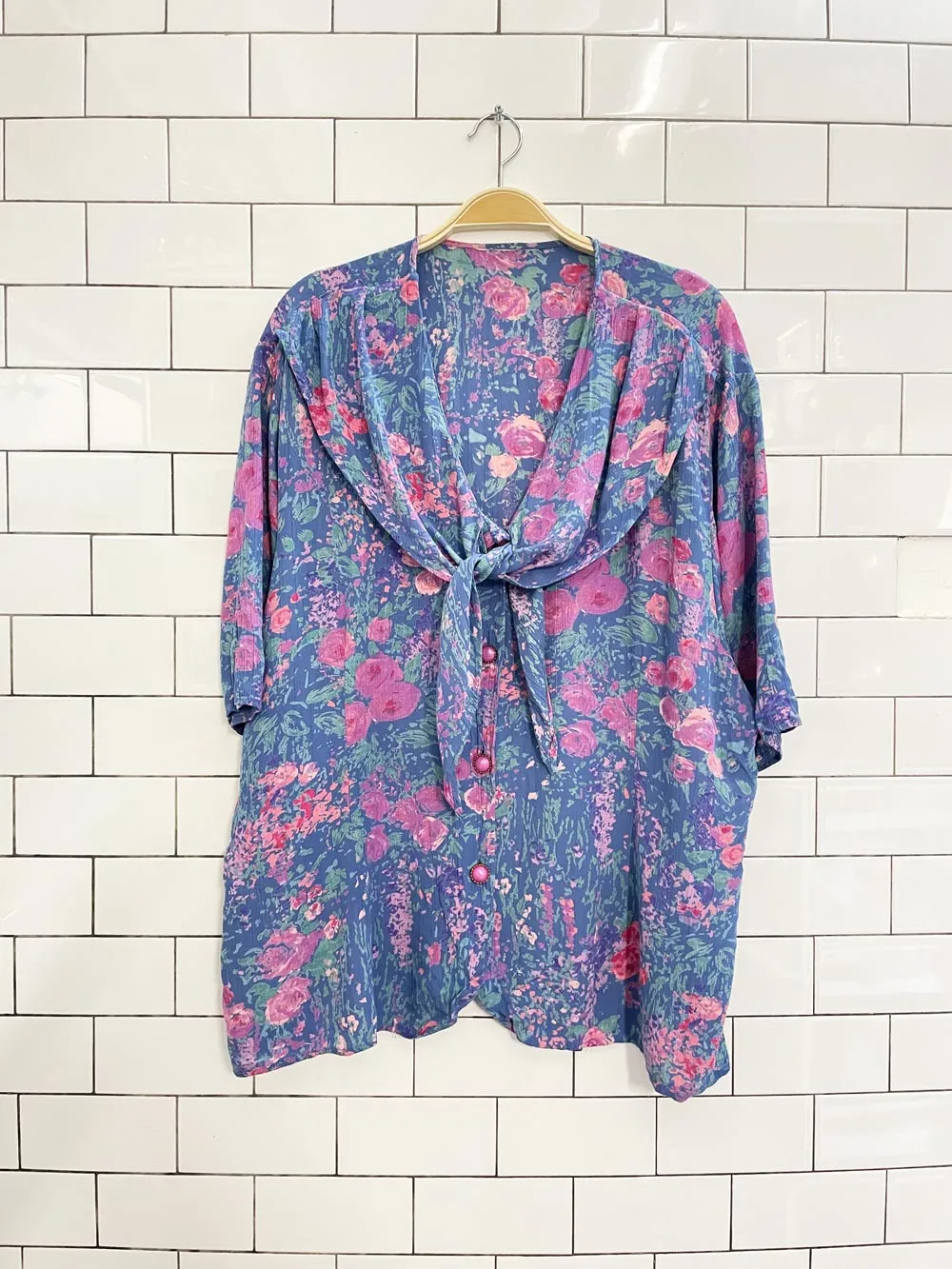 vintage 90s monet floral tie collar blouse sold by Good Market Thrift Store