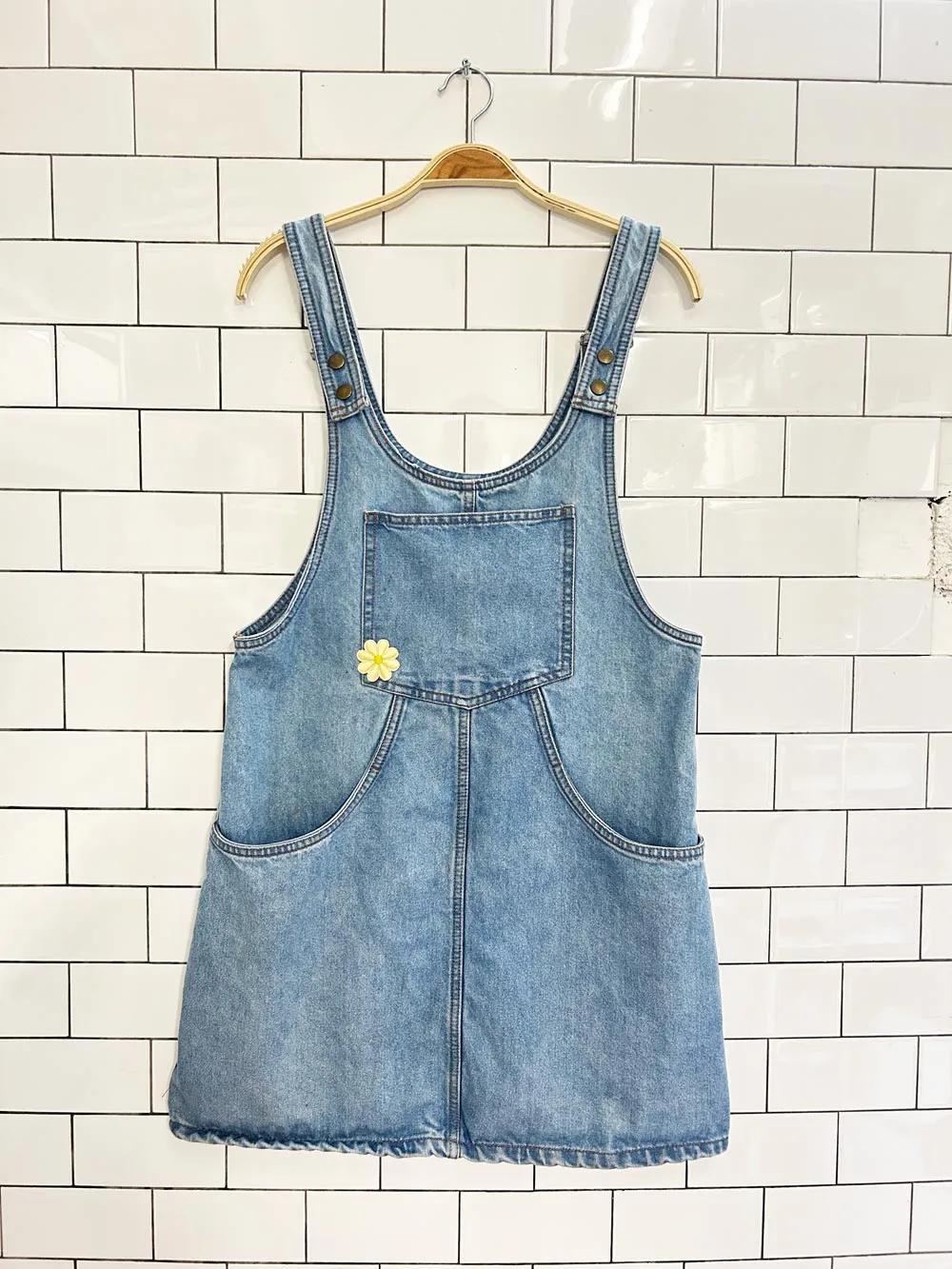 bluenotes rework flower patch denim overalls jumper sold by Good Market Thrift Store