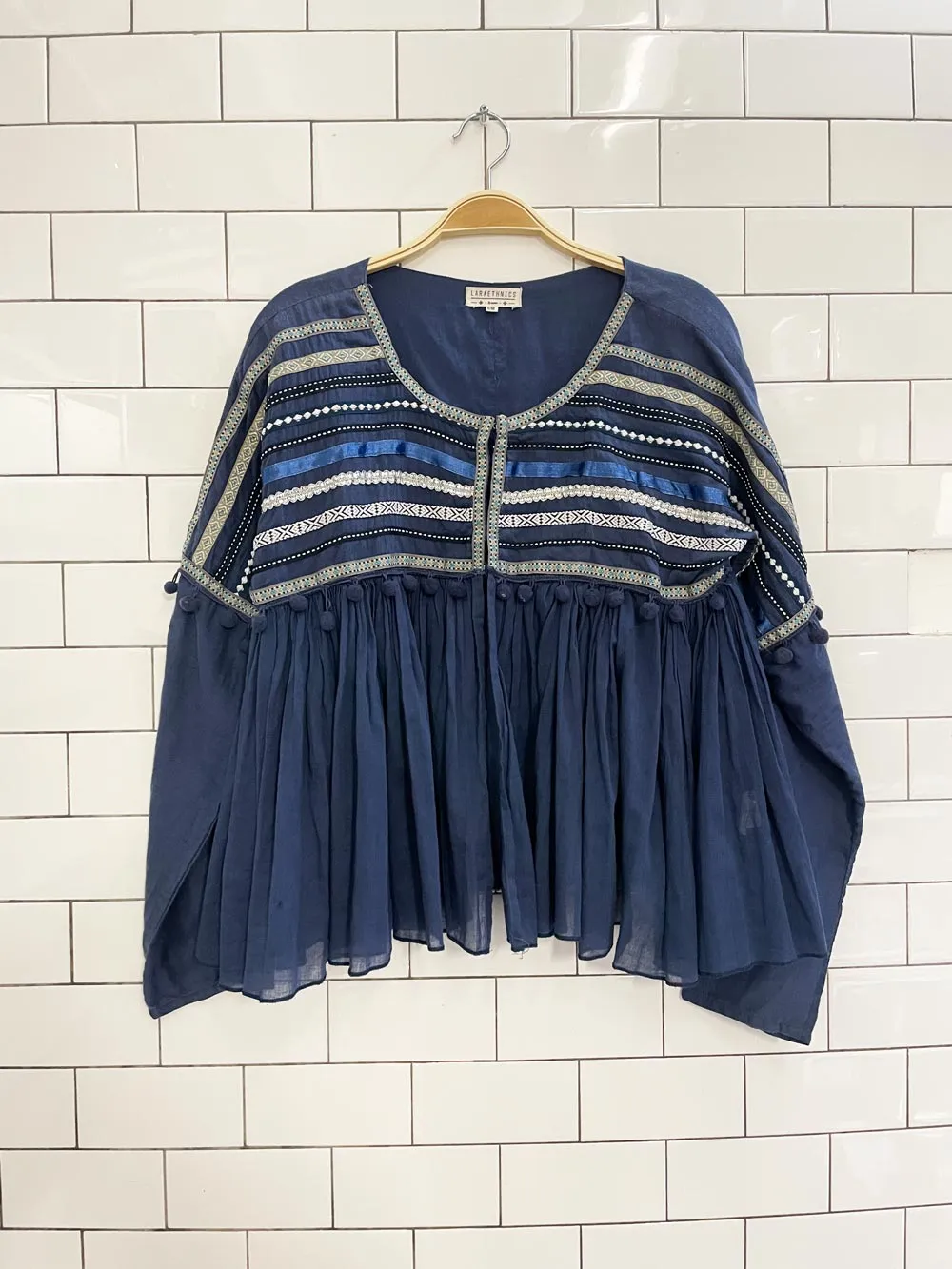 laraethnics embroidered pom boho volume peplum jacket sold by Good Market Thrift Store