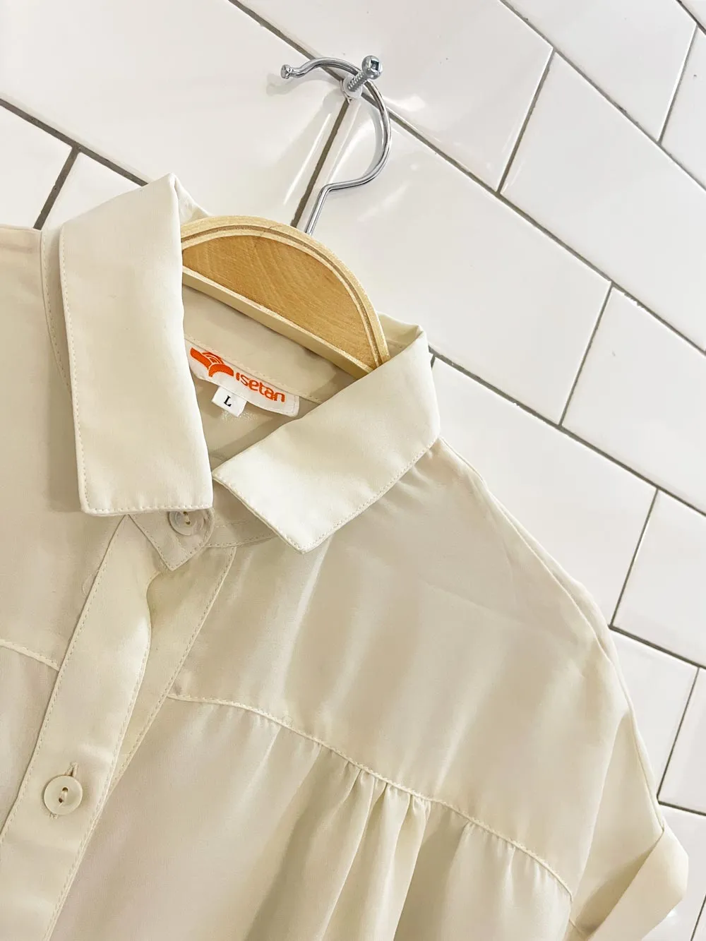 vintage 80s isetan ruched shoulder blouse sold by Good Market Thrift Store product image thumbnail 2