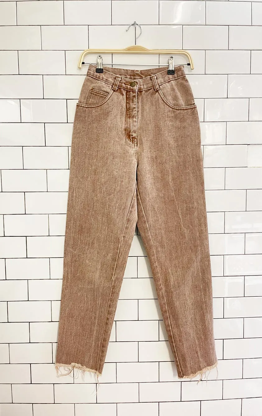 vintage 90s cw brown high rise raw hem tapered jeans sold by Good Market Thrift Store product image thumbnail 3