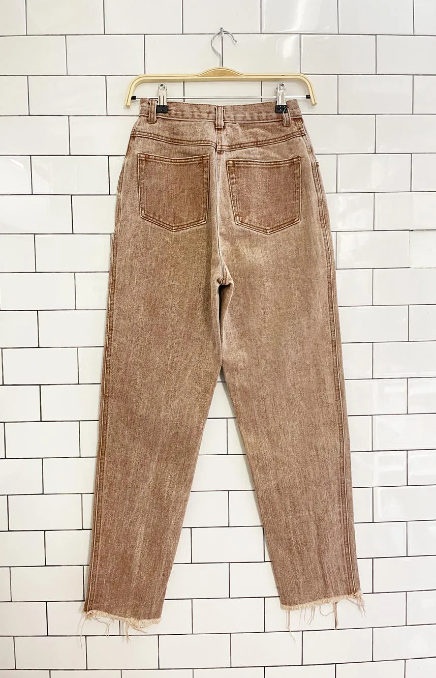 vintage 90s cw brown high rise raw hem tapered jeans sold by Good Market Thrift Store product image thumbnail 4