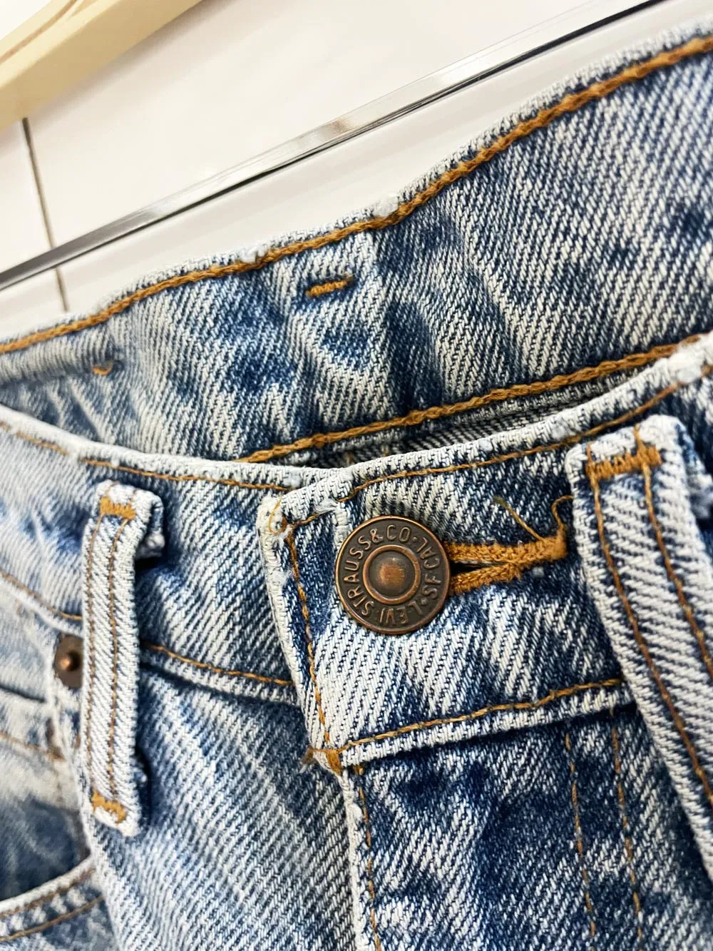 vintage 90s levis 585 baggy leg raw hem jeans sold by Good Market Thrift Store product image thumbnail 4