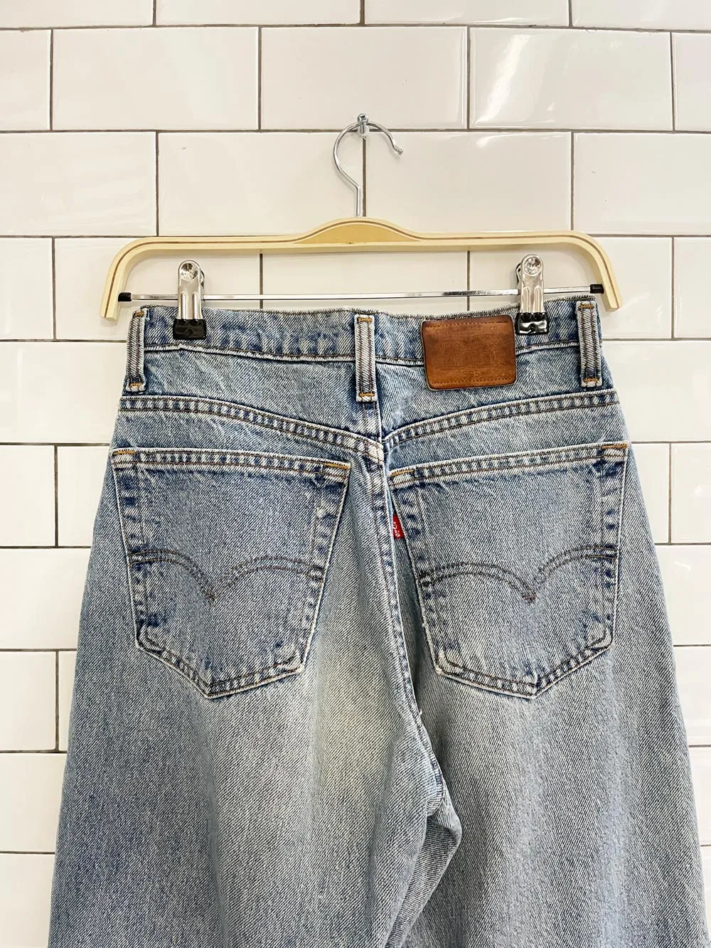 vintage 90s levis 585 baggy leg raw hem jeans sold by Good Market Thrift Store product image thumbnail 2