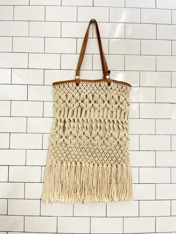zara boho fringe crochet tote bag w zipper pouch sold by Good Market Thrift Store