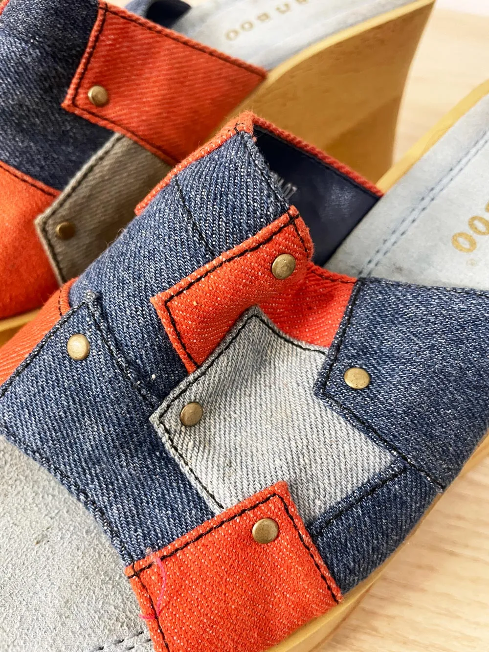 y2k bamboo patchwork denim wedge platform sandals sold by Good Market Thrift Store product image thumbnail 3