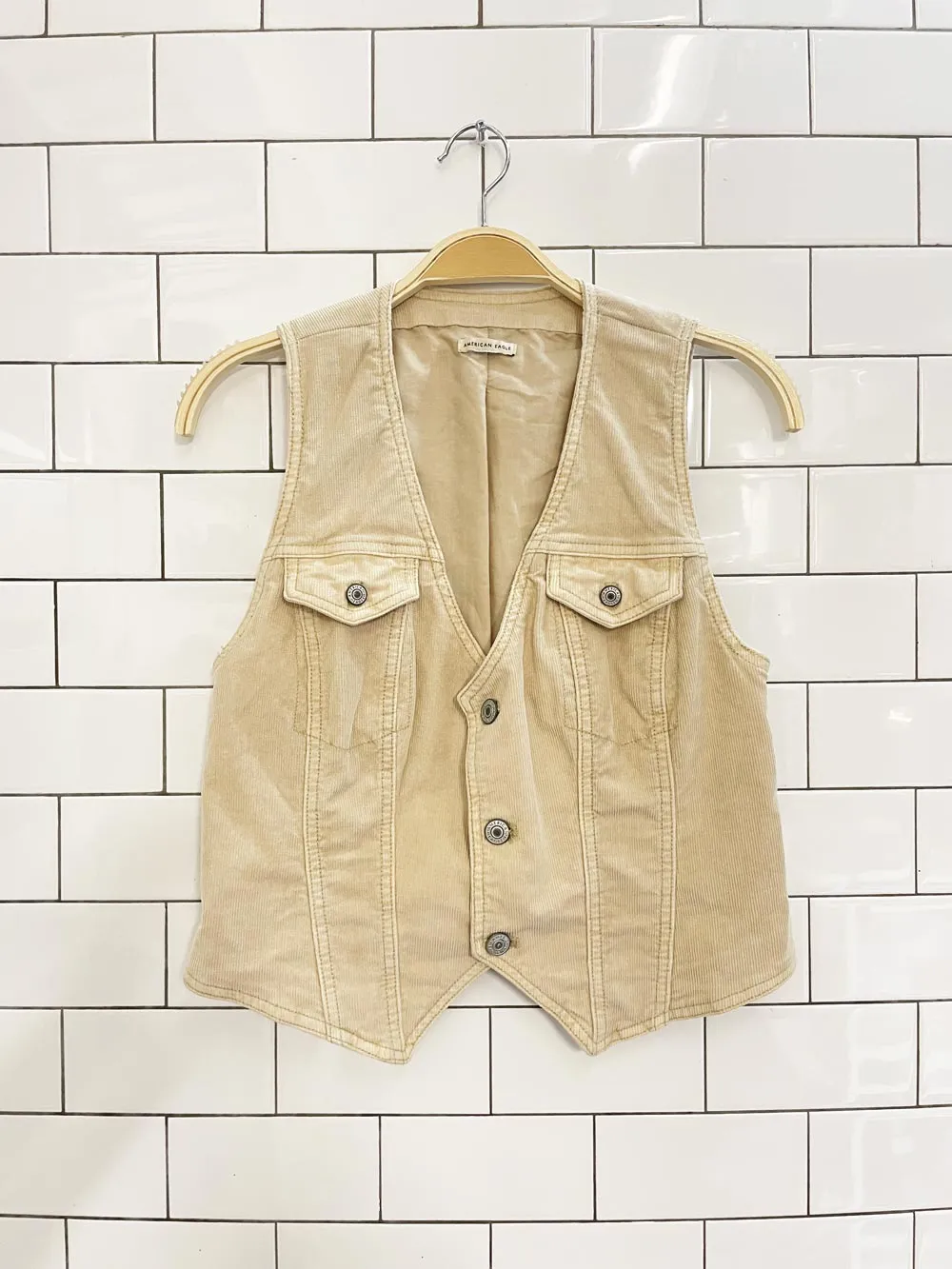 y2k american eagle corduroy vest top sold by Good Market Thrift Store