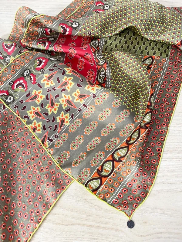 fraas silk hand-rolled edge floral paisley patchwork scarf sold by Good Market Thrift Store