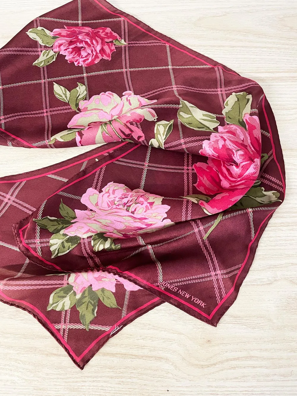 vintage jones new york silk hand-rolled edge rose scarf sold by Good Market Thrift Store