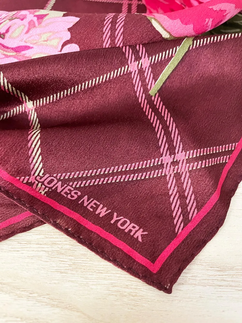 vintage jones new york silk hand-rolled edge rose scarf sold by Good Market Thrift Store product image thumbnail 2