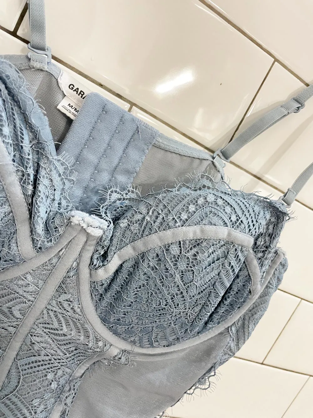 garage dusty sky lace bustier corset sold by Good Market Thrift Store product image thumbnail 2