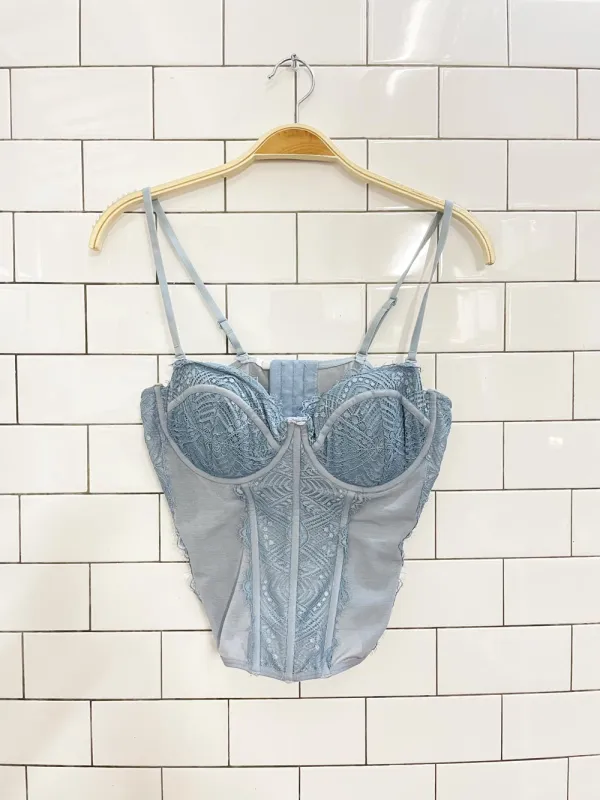 garage dusty sky lace bustier corset sold by Good Market Thrift Store