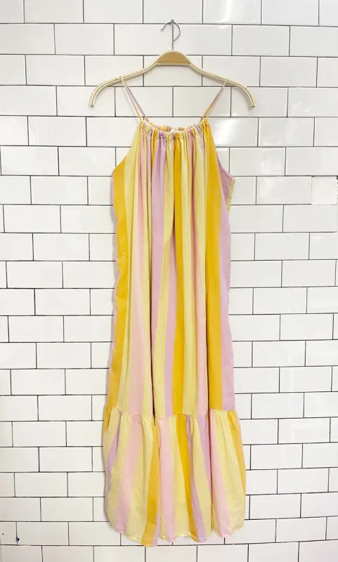 mango niza striped cotton tiered summer midi dress sold by Good Market Thrift Store
