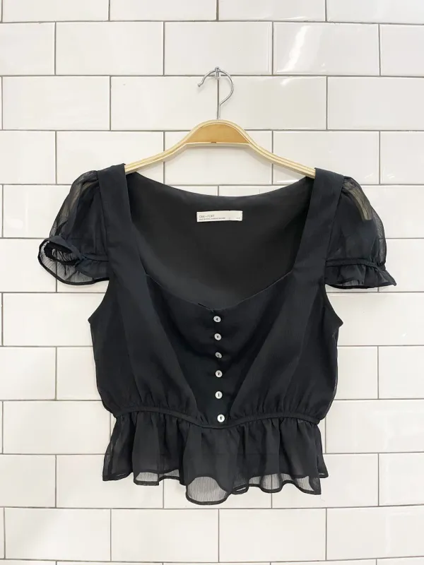 oak + fort chiffon peplum hem top sold by Good Market Thrift Store