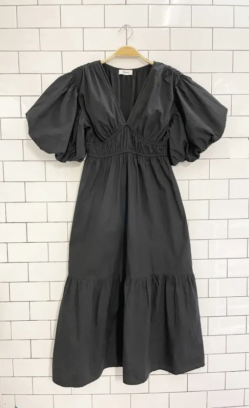 japna shirred waist puff sleeve midi dress sold by Good Market Thrift Store