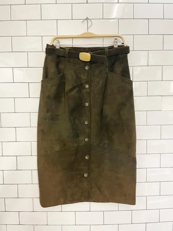 vintage 90s danier suede belted full button midi skirt sold by Good Market Thrift Store