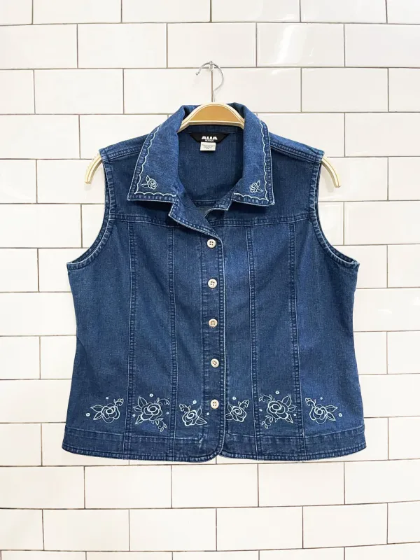 vintage 00s alia embroidered sleeveless denim vest top sold by Good Market Thrift Store