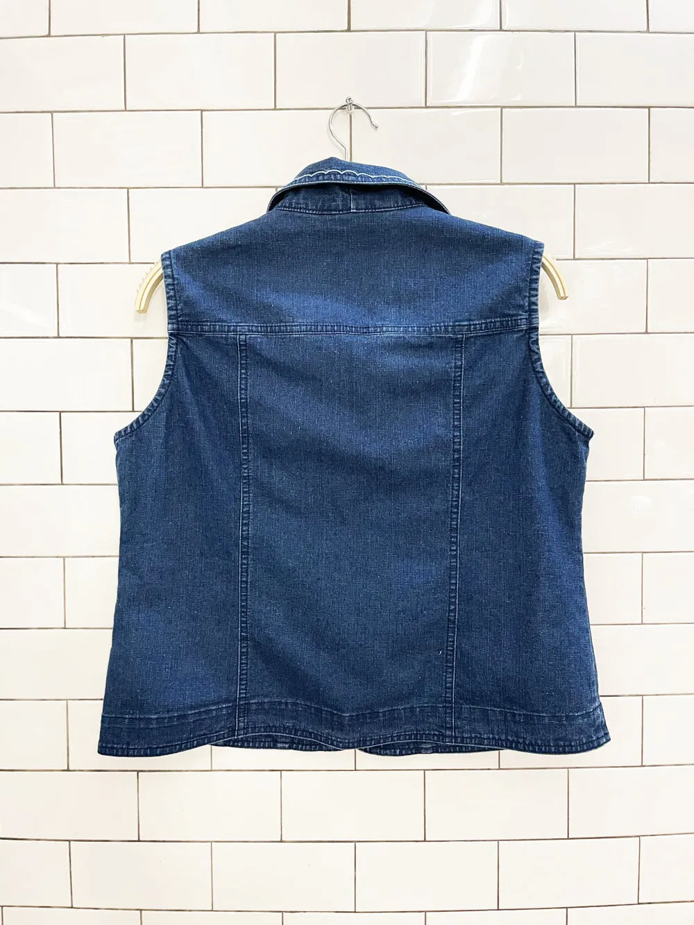 vintage 00s alia embroidered sleeveless denim vest top sold by Good Market Thrift Store product image thumbnail 4