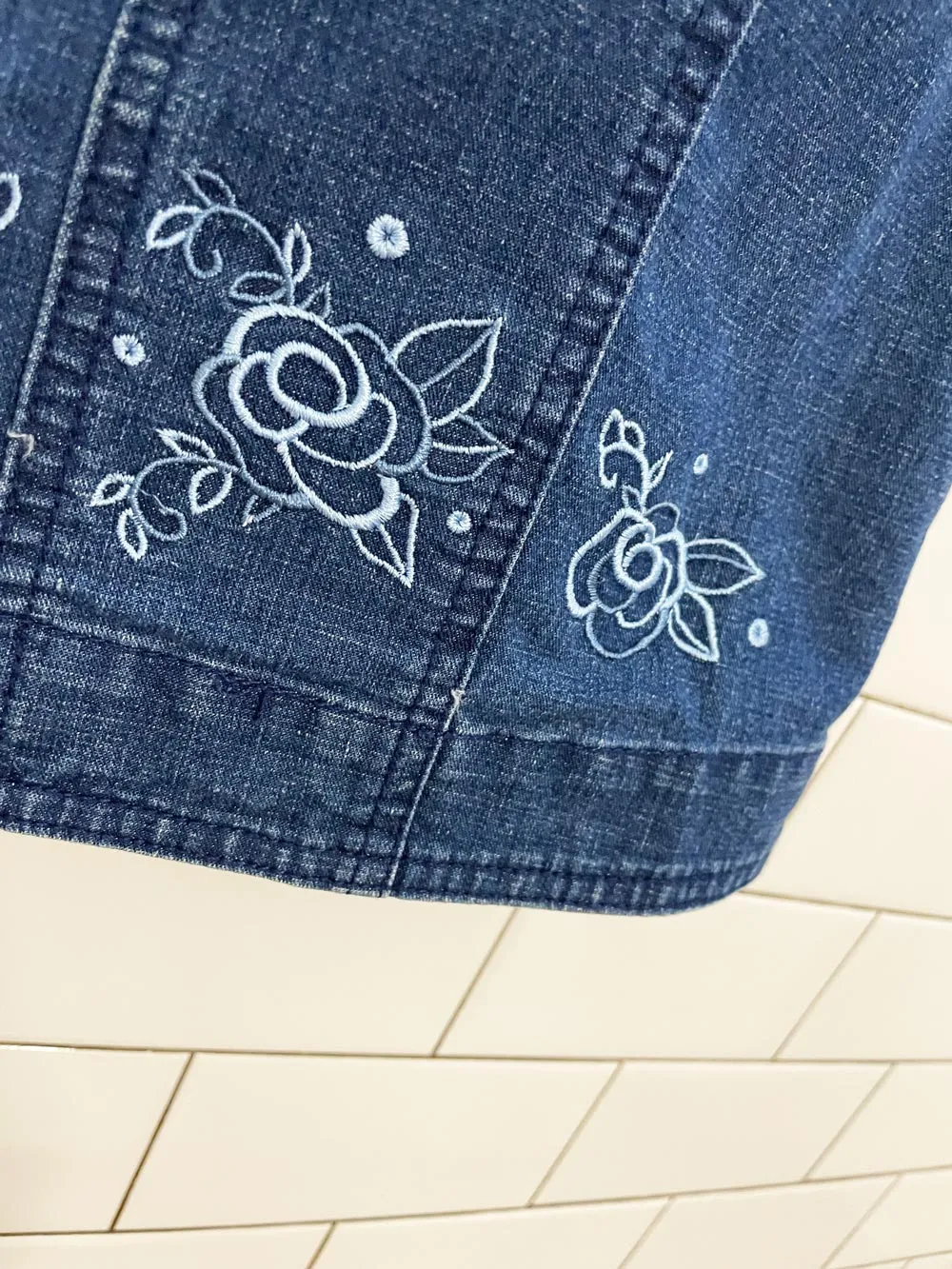 vintage 00s alia embroidered sleeveless denim vest top sold by Good Market Thrift Store product image thumbnail 3