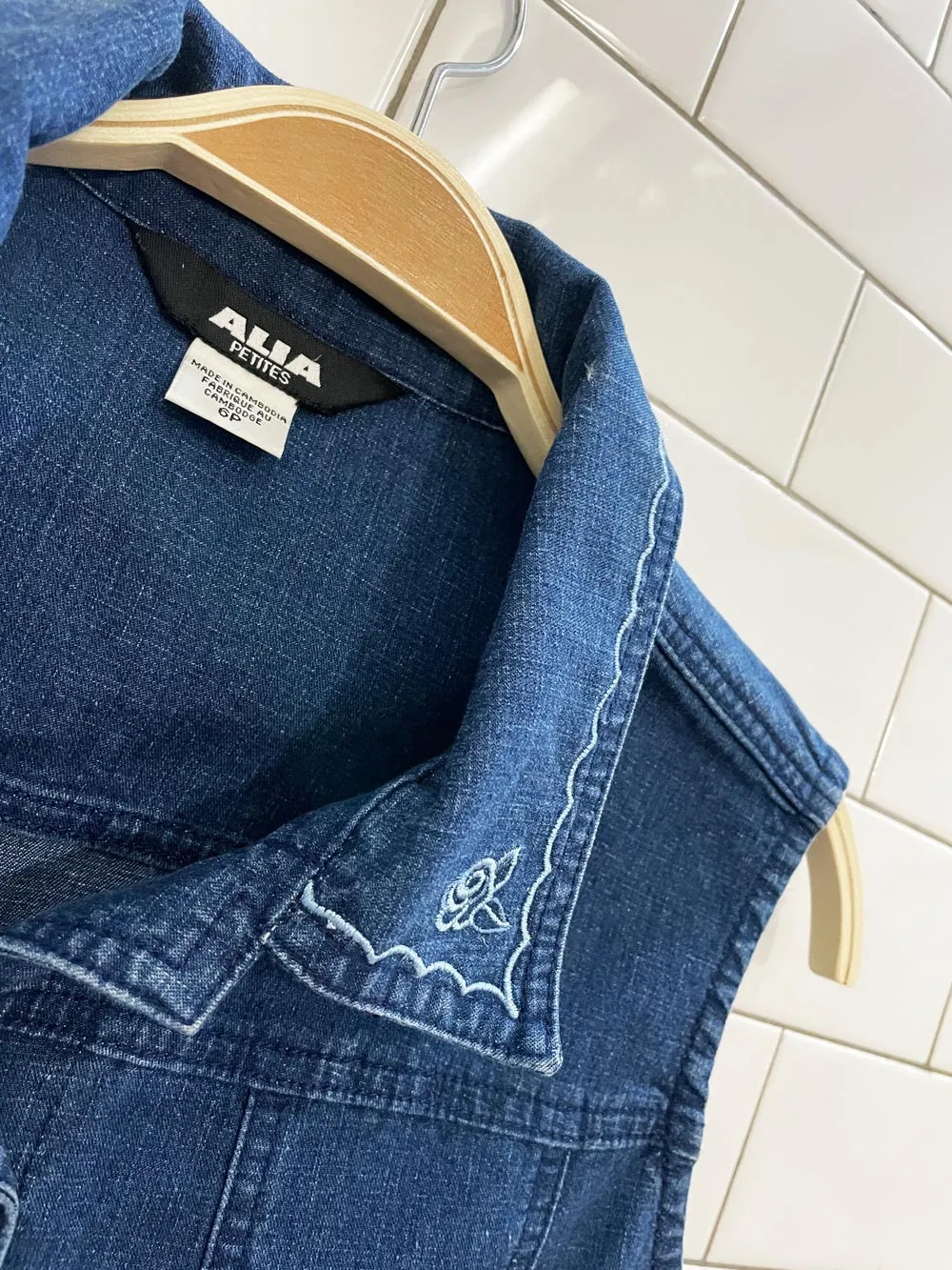 vintage 00s alia embroidered sleeveless denim vest top sold by Good Market Thrift Store product image thumbnail 2