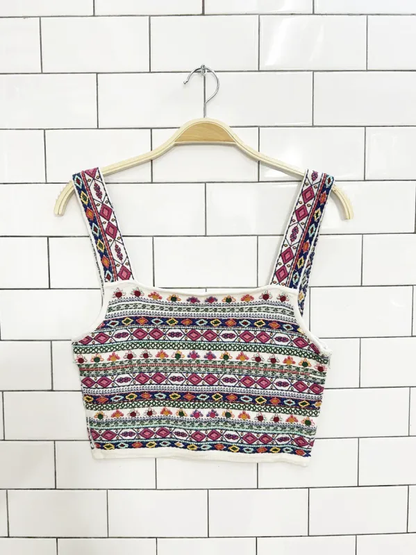 zara knit beaded embroidered crop top sold by Good Market Thrift Store