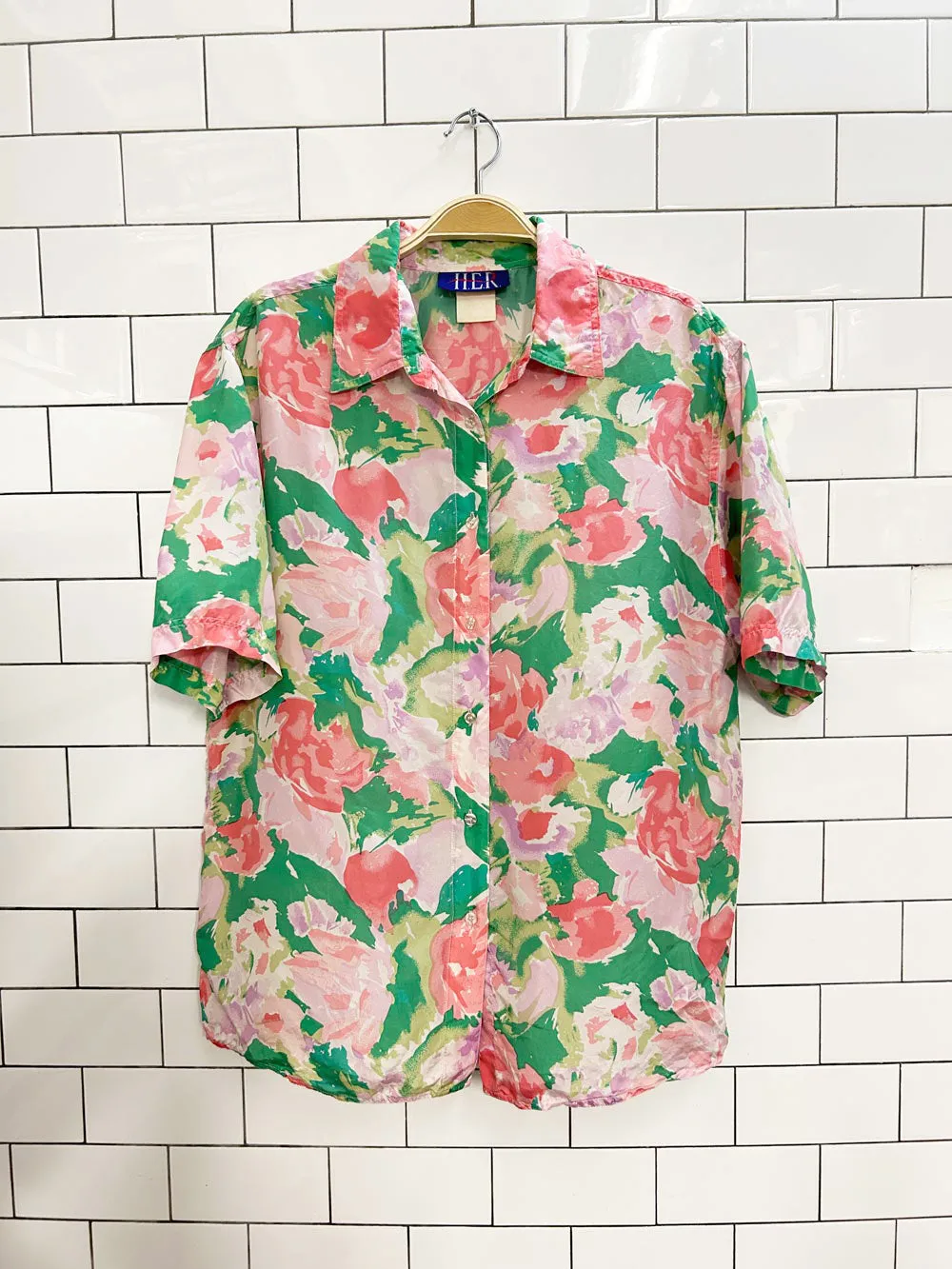 vintage 90s HER silk floral blouse sold by Good Market Thrift Store