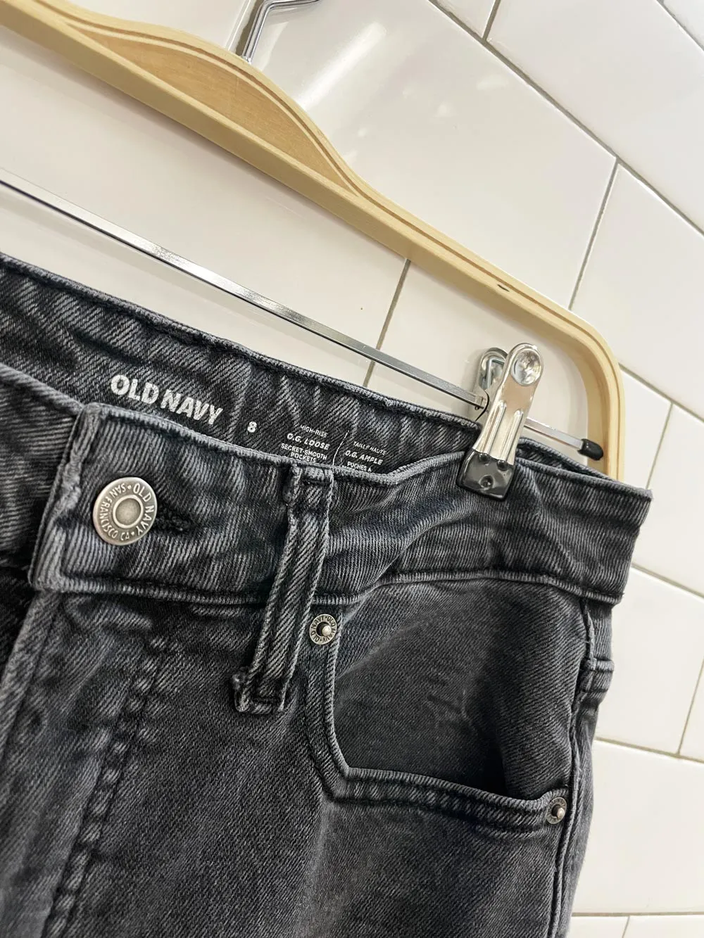 old navy high rise OG loose raw hem jeans sold by Good Market Thrift Store product image thumbnail 2